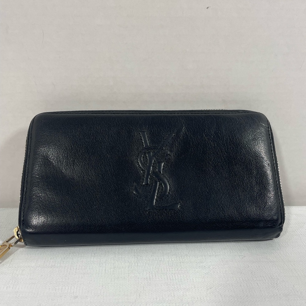 Authentic YSL yve Saint Laurent black zip around leather wallet
